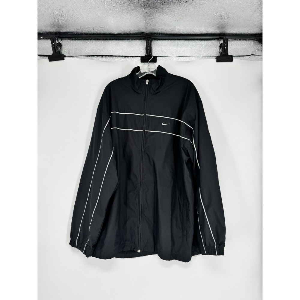 Vintage Y2K Nike Track Jacket Mens XXL Mesh Lined Striped Black Silver Grey Tag